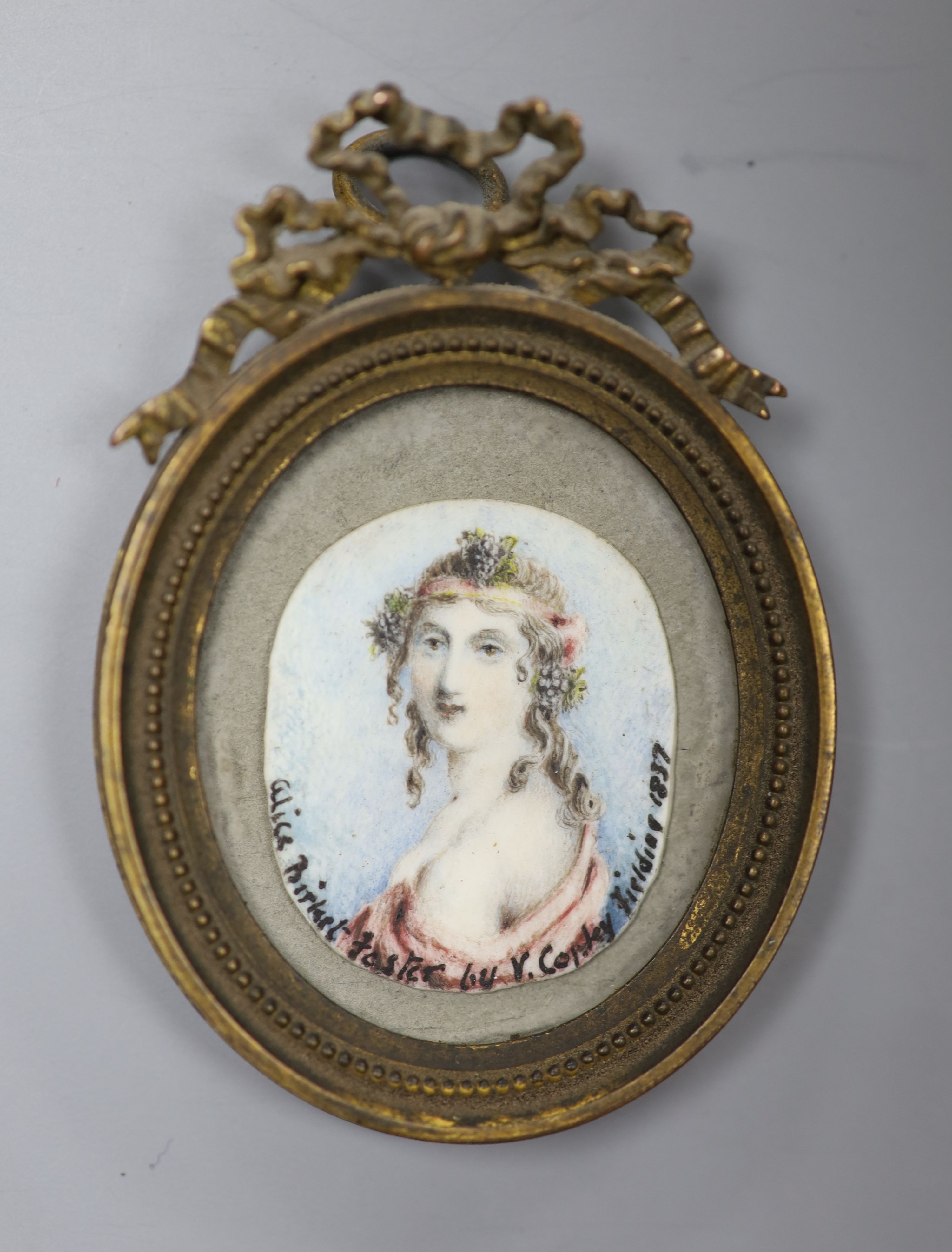 Anthony Vandyke Copley Fielding (1787-1855) miniature of Alice Birket Foster, signed and dated 1837, 3.25 x 2.5cm.